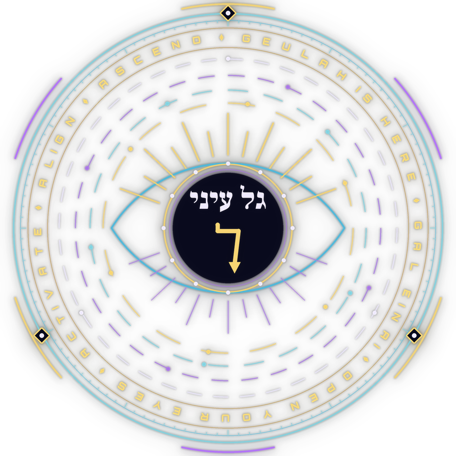 The Eye Sigil: An opening eye inside the four worlds. At its core, גל עיני and the VTC zigzag: a small drop (the soul steps down), a bridge across (da'at reaches over), then a flash all the way down into Asiyah, our world.